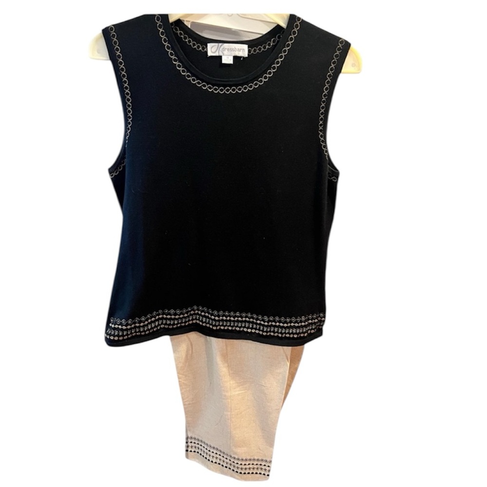 Two Piece Black Tank and Cream Cropped Pants Set by Dress Barn.  Size = 14.